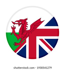 round icon with wales and united kingdom flags isolated on white background
