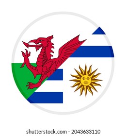 icono circular con banderas de Gales y Uruguay aisladas en fondo blanco. ilustración vectorial
