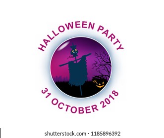 round icon for the web site on Halloween with pumpkins and Scarecrow