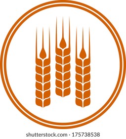 round icon with wheat ears on white background