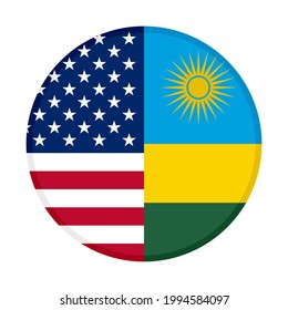 round icon wit usa and rwanda flags isolated on white background
