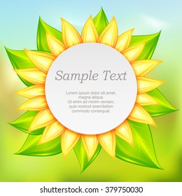Round icon with yellow flower petal, vector illustration
