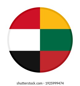 round icon with yemen and lithuania flags isolated on white background
