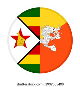 round icon with zimbabwe and bhutan flags isolated on white background
