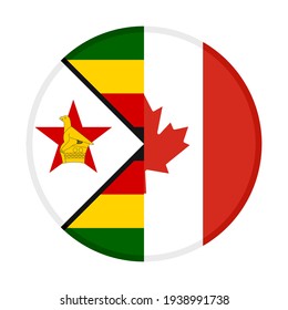 round icon with zimbabwe and canada flags isolated on white background
