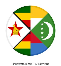 round icon with zimbabwe and comoros flags isolated on white background
