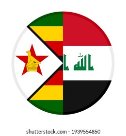 round icon with zimbabwe and iraq flags isolated on white background

