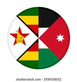 round icon with zimbabwe and jordan flags isolated on white background
