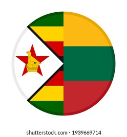 round icon with zimbabwe and lithuania flags isolated on white background

