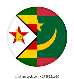 round icon with zimbabwe and mauritania flags isolated on white background
