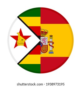 round icon with zimbabwe and spain flags isolated on white background
