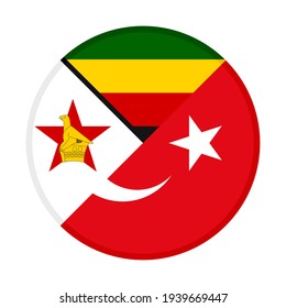 rundes Symbol mit Simbabwe und Flaggen der Truthühner einzeln auf weißem Hintergrund
