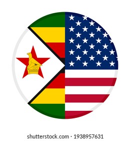 round icon with zimbabwe and united states flags isolated on white background
