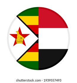 round icon with zimbabwe and yemen flags isolated on white background
