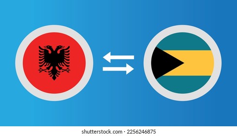 round icons with Albania and Bahamas flag exchange rate concept graphic element Illustration template design
