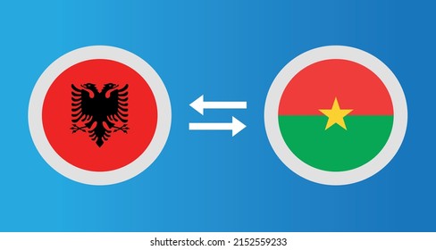 Rundsymbole mit Albanien und Burkina Faso Flaggenwechselkurs Konzept Grafikelement Illustration Vorlage Design
