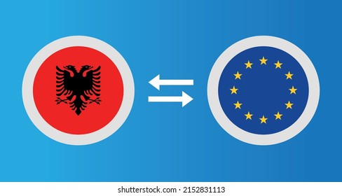 round icons with Albania and European Union flag exchange rate concept graphic element Illustration template design
