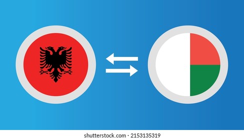 round icons with Albania and Madagascar flag exchange rate concept graphic element Illustration template design
