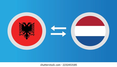 round icons with Albania and Netherlands flag exchange rate concept graphic element Illustration template design
