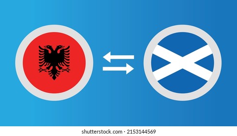 round icons with Albania and Scotland flag exchange rate concept graphic element Illustration template design
