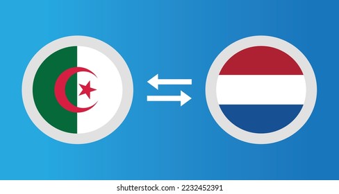 round icons with Algeria and Netherlands flag exchange rate concept graphic element Illustration template design
