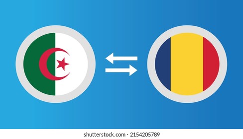 round icons with Algeria and Romania flag exchange rate concept graphic element Illustration template design
