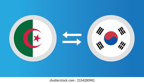 round icons with Algeria and South Korea flag exchange rate concept graphic element Illustration template design
