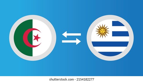round icons with Algeria and Uruguay flag exchange rate concept graphic element Illustration template design
