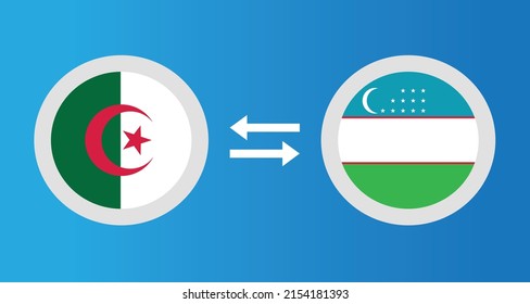 round icons with Algeria and Uzbekistan flag exchange rate concept graphic element Illustration template design
