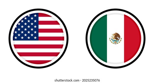 iconos redondos con banderas americanas y mexicanas aisladas en fondo blanco
