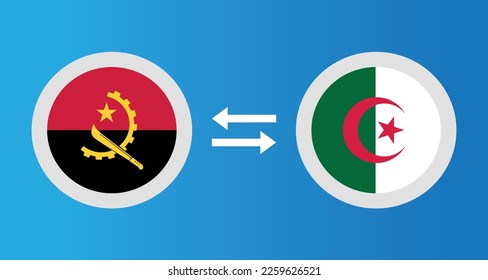 round icons with Angola and Algeria flag exchange rate concept graphic element Illustration template design
