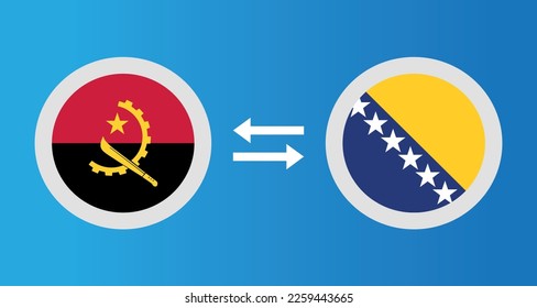 round icons with Angola and Bosnia Herzegovina flag exchange rate concept graphic element Illustration template design
