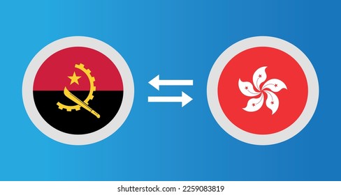 round icons with Angola and Hong Kong flag exchange rate concept graphic element Illustration template design
