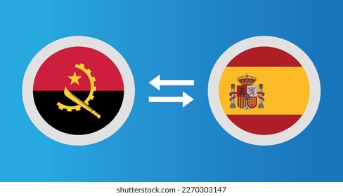 round icons with Angola and Spain flag exchange rate concept graphic element Illustration template design
