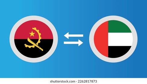 round icons with Angola and United Arab Emirates flag exchange rate concept graphic element Illustration template design
