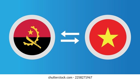 round icons with Angola and Vietnam flag exchange rate concept graphic element Illustration template design
