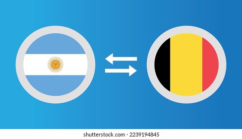 round icons with Argentina and Belgium flag exchange rate concept graphic element Illustration template design
