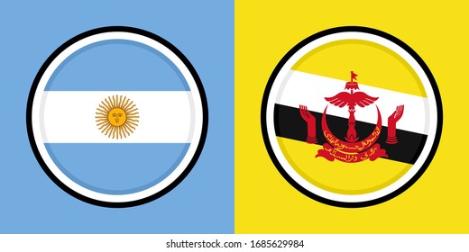 round icons, argentina and brunei flags