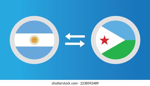 round icons with Argentina and Djibouti flag exchange rate concept graphic element Illustration template design
