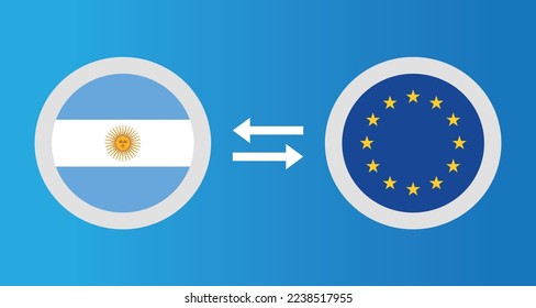 round icons with Argentina and European Union flag exchange rate concept graphic element Illustration template design
