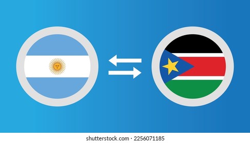 round icons with Argentina and South Sudan flag exchange rate concept graphic element Illustration template design
