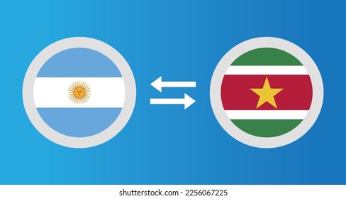 round icons with Argentina and Suriname flag exchange rate concept graphic element Illustration template design
