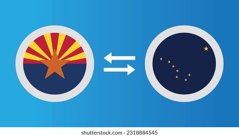 round icons with Arizona and Alaska flag - United States region exchange rate concept graphic element Illustration template design

