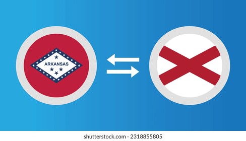 round icons with Arkansas and Alabama flag - United States region exchange rate concept graphic element Illustration template design
