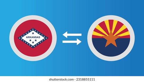 round icons with Arkansas and Arizona flag - United States region exchange rate concept graphic element Illustration template design
