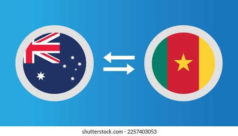 round icons with Australia and Cameroon flag exchange rate concept graphic element Illustration template design
