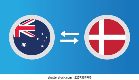 round icons with Australia and Denmark flag exchange rate concept graphic element Illustration template design
