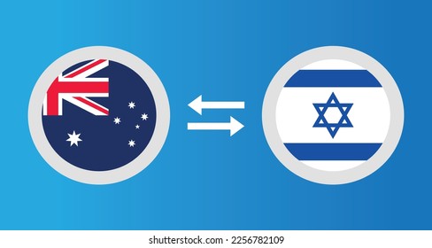 round icons with Australia and Israel flag exchange rate concept graphic element Illustration template design
