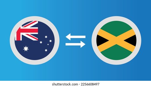 round icons with Australia and Jamaica flag exchange rate concept graphic element Illustration template design
