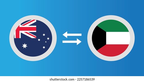 round icons with Australia and Kuwait flag exchange rate concept graphic element Illustration template design
